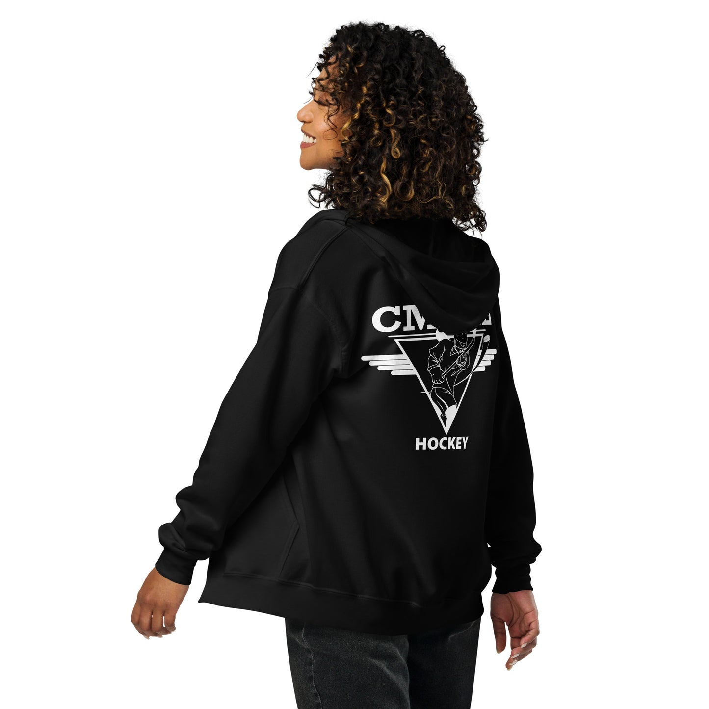 Unisex Zip Up Hoodie with White CMWHL Logo on Back