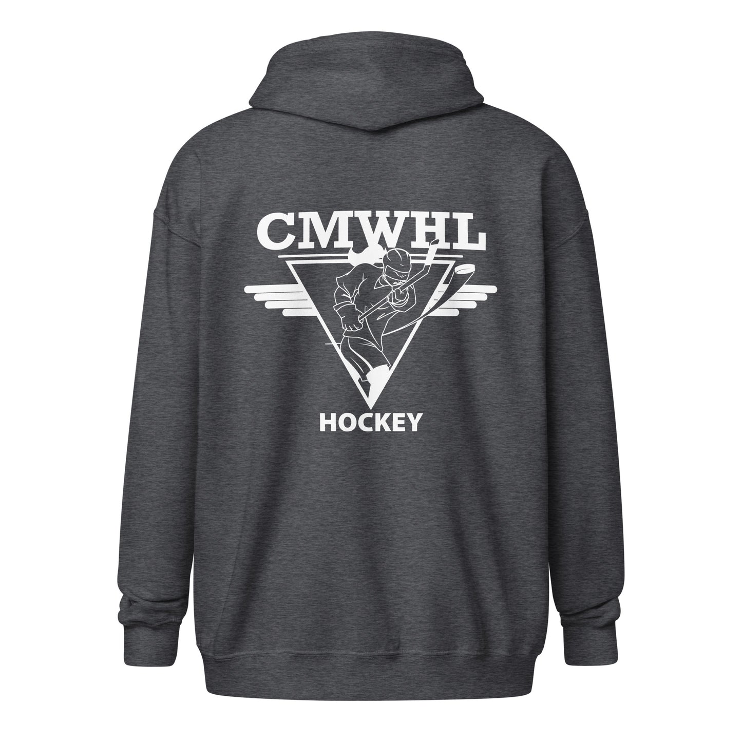 Unisex Zip Up Hoodie with White CMWHL Logo on Back