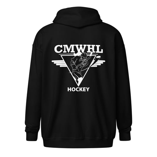 Unisex Zip Up Hoodie with White CMWHL Logo on Back